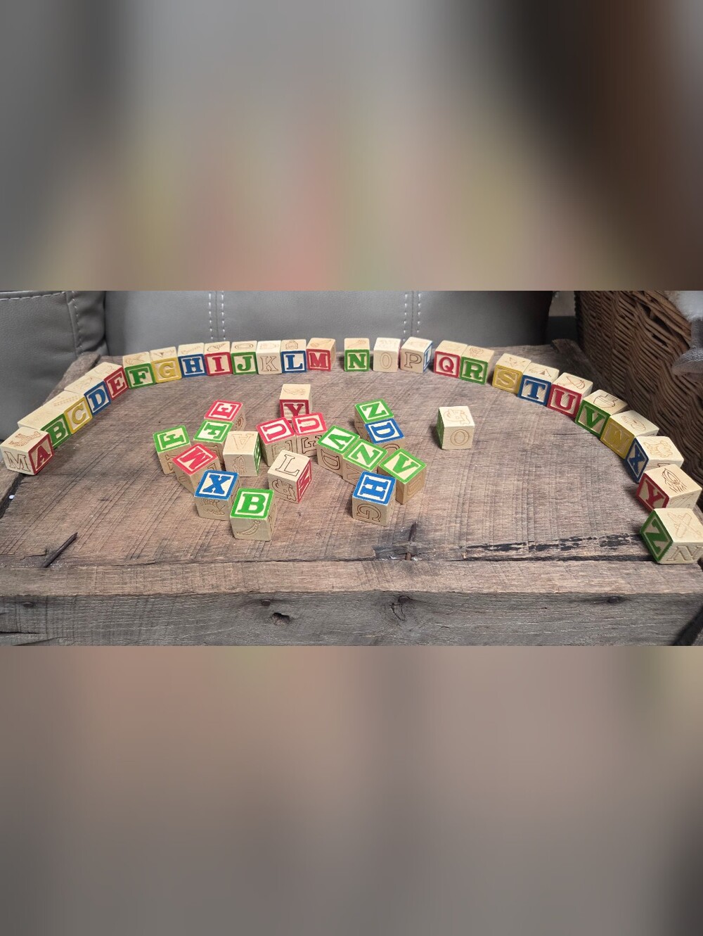Vintage Wooden Alphabet Blocks Set of 44 - Letters, Numbers and Pictures ~ B1J